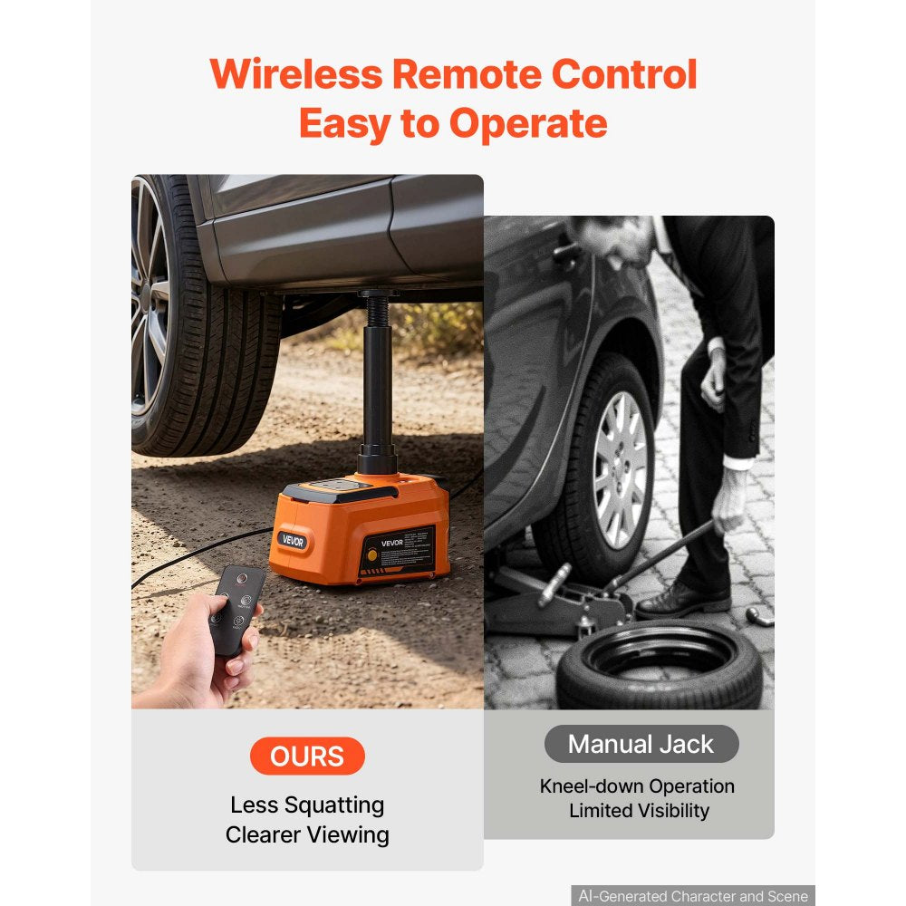 VEVOR 5T Cordless Electric Car Jack with Air Wrench & 2PCS Batteries, 12V Remote Control Hydraulic Car Floor Jack, 6.1-17.7 in Lift Height, 12V Portable Tire Changer with LED Light for SUV Pickup