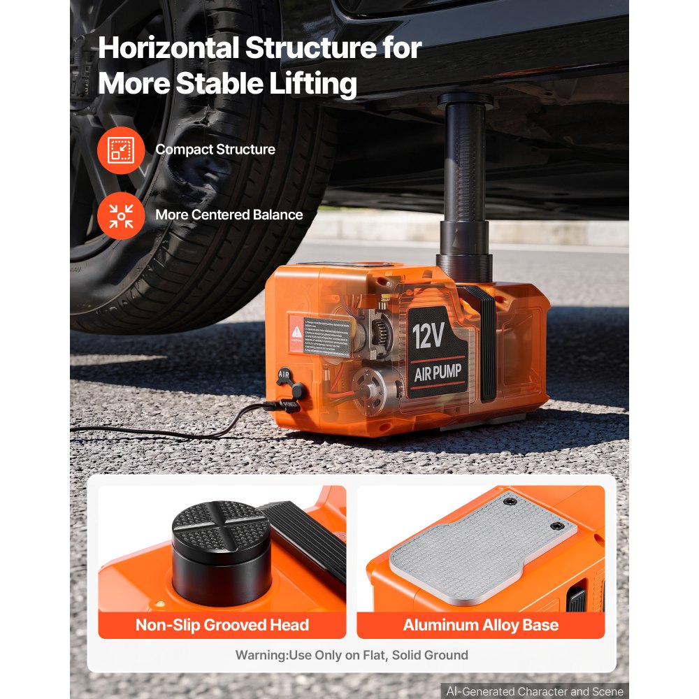 VEVOR 5T Electric Hydraulic Car Jack with Built-in Air Pump & Impact Wrench, Remote Control Floor Lift Jack, 6.1-17.7 in Lifting Height, Portable Tire Change Tool Inflator Pump for SUV Sedan Pickup