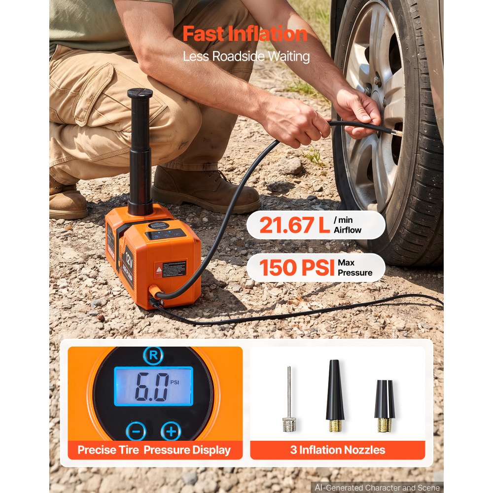 VEVOR 5T Electric Hydraulic Car Jack with Built-in Air Pump & Impact Wrench, Remote Control Floor Lift Jack, 6.1-17.7 in Lifting Height, Portable Tire Change Tool Inflator Pump for SUV Sedan Pickup