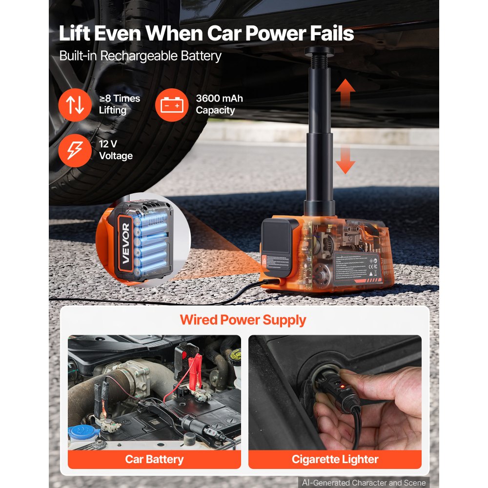 VEVOR 5T Cordless Electric Car Jack with Remote Control & 3600mAh Battery, 12V Hydraulic Car Floor Jack, 6.1-17.7 in Lift Height, Portable Tire Change Tool with LED Light for SUV Sedan Pickup MPV
