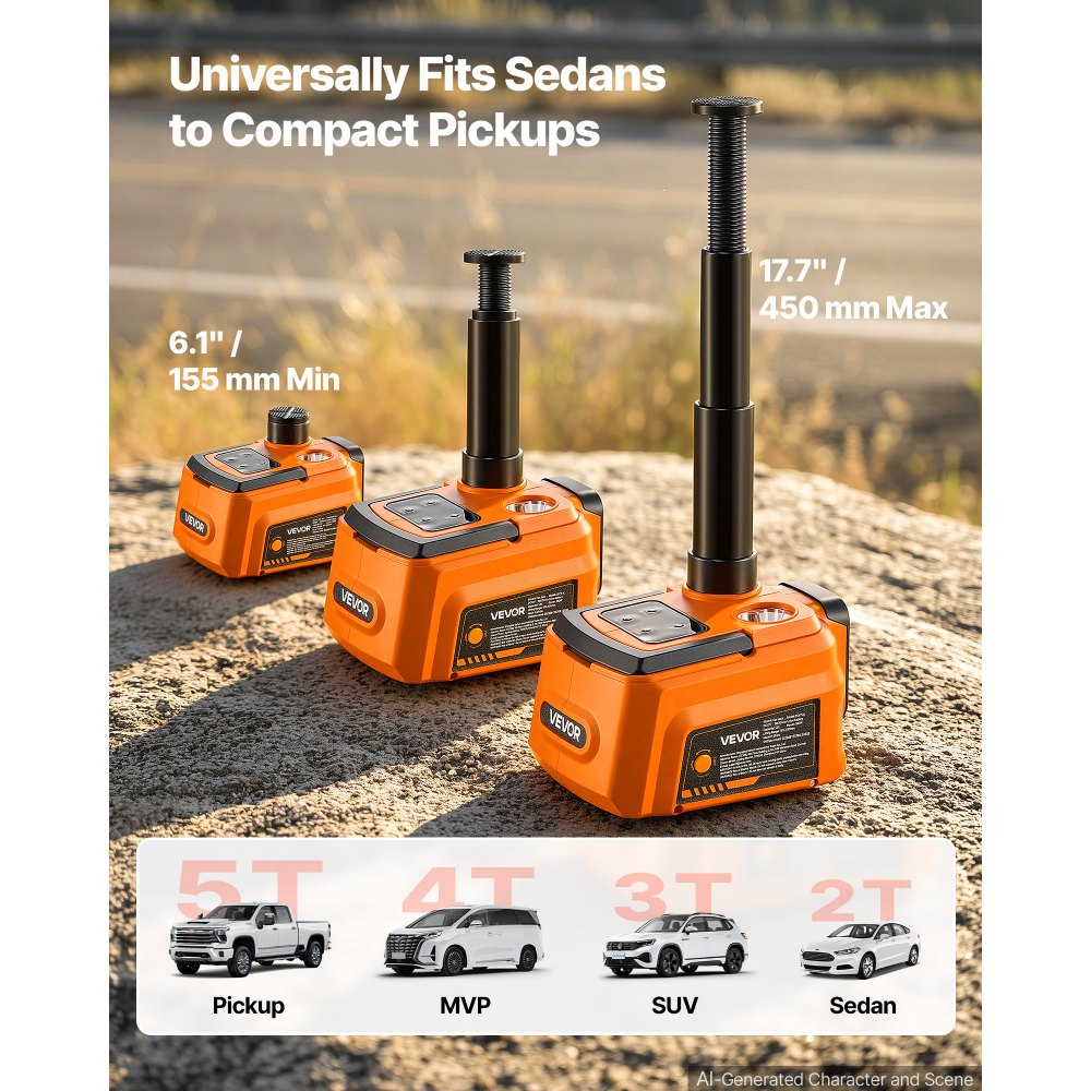 VEVOR 5T Cordless Electric Car Jack with Remote Control & 3600mAh Battery, 12V Hydraulic Car Floor Jack, 6.1-17.7 in Lift Height, Portable Tire Change Tool with LED Light for SUV Sedan Pickup MPV
