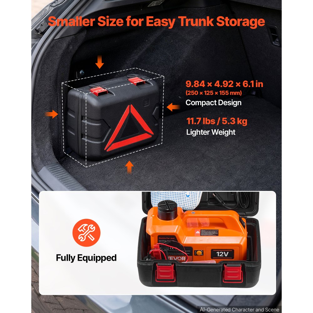 VEVOR Electric Car Jack, 5 Ton Hydraulic Jack Lift 12V Car Lift Floor Jack, 6.1-17.7 in Lift Height, Portable Tire Change Tool with LED Light & Toolbox for SUV Sedan Pickup MPV