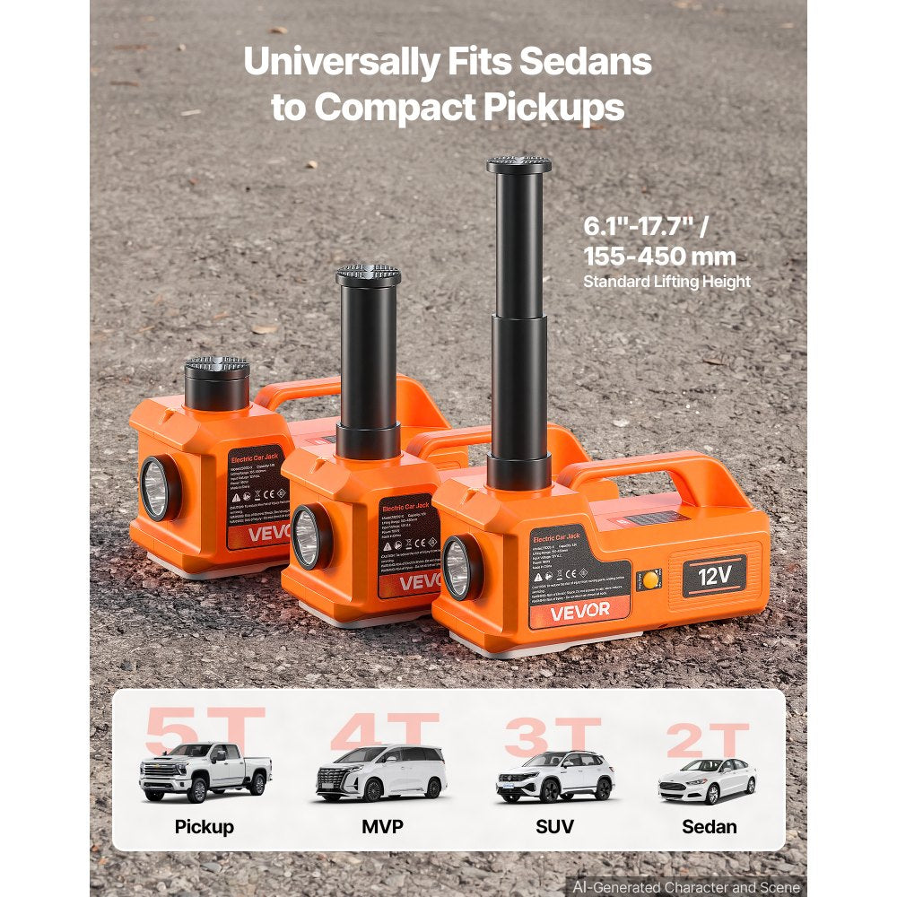 VEVOR Electric Car Jack, 5 Ton Hydraulic Jack Lift 12V Car Lift Floor Jack, 6.1-17.7 in Lift Height, Portable Tire Change Tool with LED Light & Toolbox for SUV Sedan Pickup MPV
