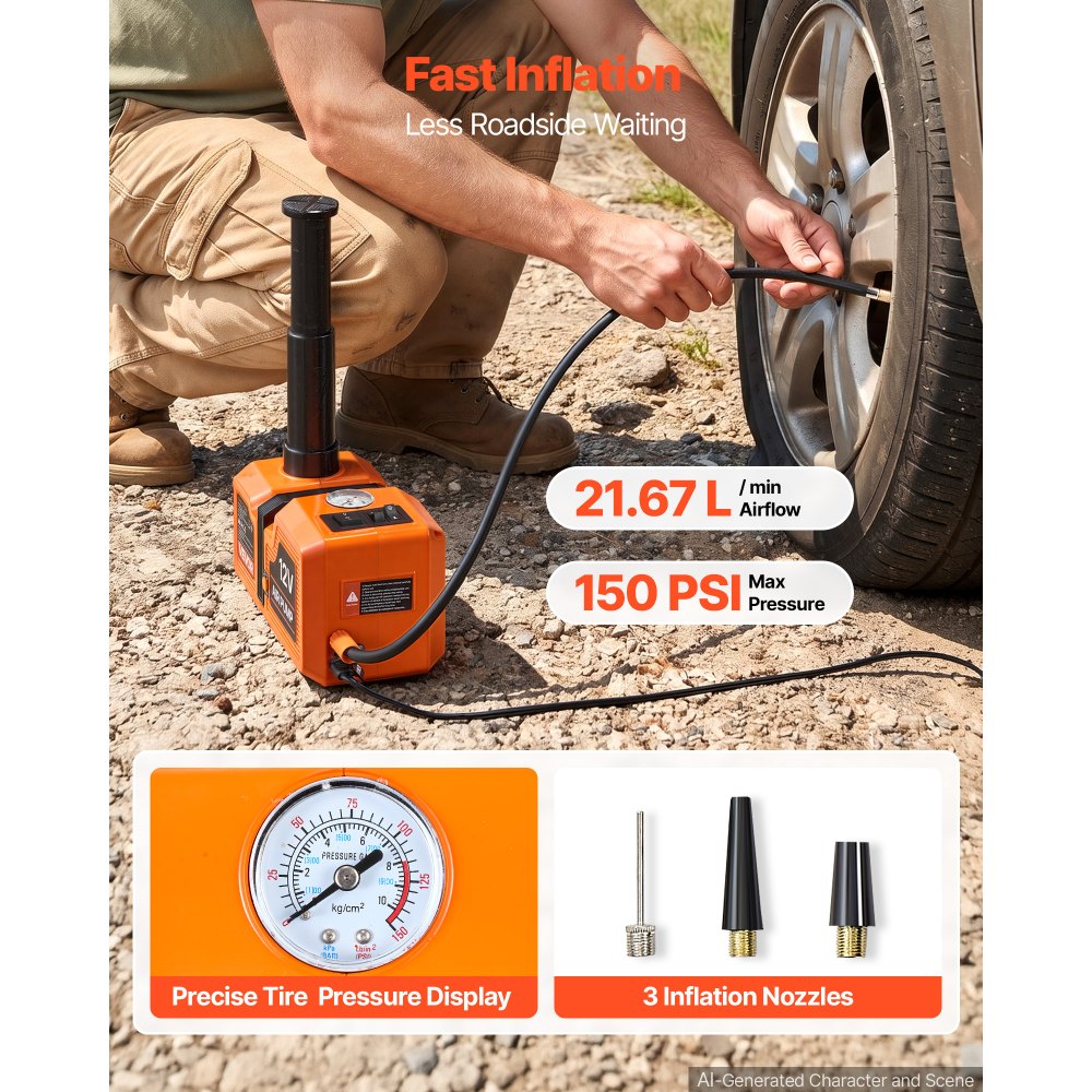 VEVOR Electric Car Jack, 5 Ton Hydraulic Jack Lift with Built-in Air Pump, 12V Car Lift Floor Jack, 6.1-17.7 in Lift Height, Portable Tire Change Tool Inflator Pump with LED Light for SUV Sedan Pickup