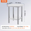 VEVOR Stainless Steel Prep Table, 24 x 24 x 31 Inch, 700 lbs Load Capacity, Heavy Duty Metal Worktable with 3 Adjustable Height Levels, Commercial Workstation for Kitchen Garage Restaurant Backyard