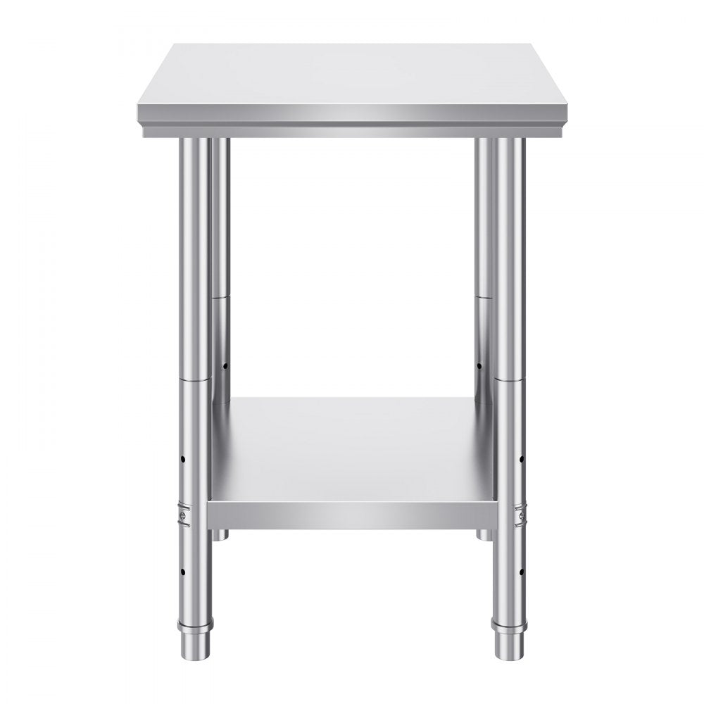 VEVOR Stainless Steel Prep Table, 24 x 24 x 31 Inch, 700 lbs Load Capacity, Heavy Duty Metal Worktable with 3 Adjustable Height Levels, Commercial Workstation for Kitchen Garage Restaurant Backyard