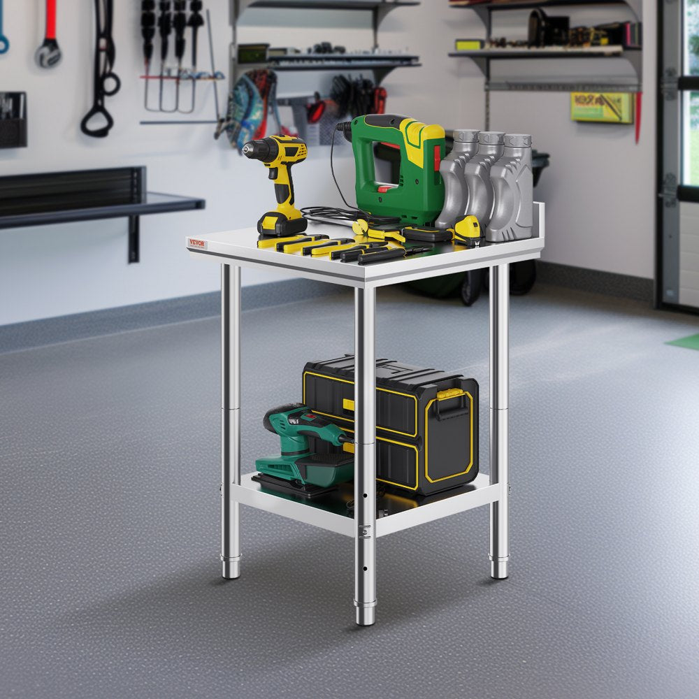 VEVOR 24 x 24 x 35 Inch Stainless Steel Work Table, Commercial Food Prep Worktable Heavy Duty Prep Worktable, Metal Work Table with Adjustable Height for Restaurant, Home and Hotel