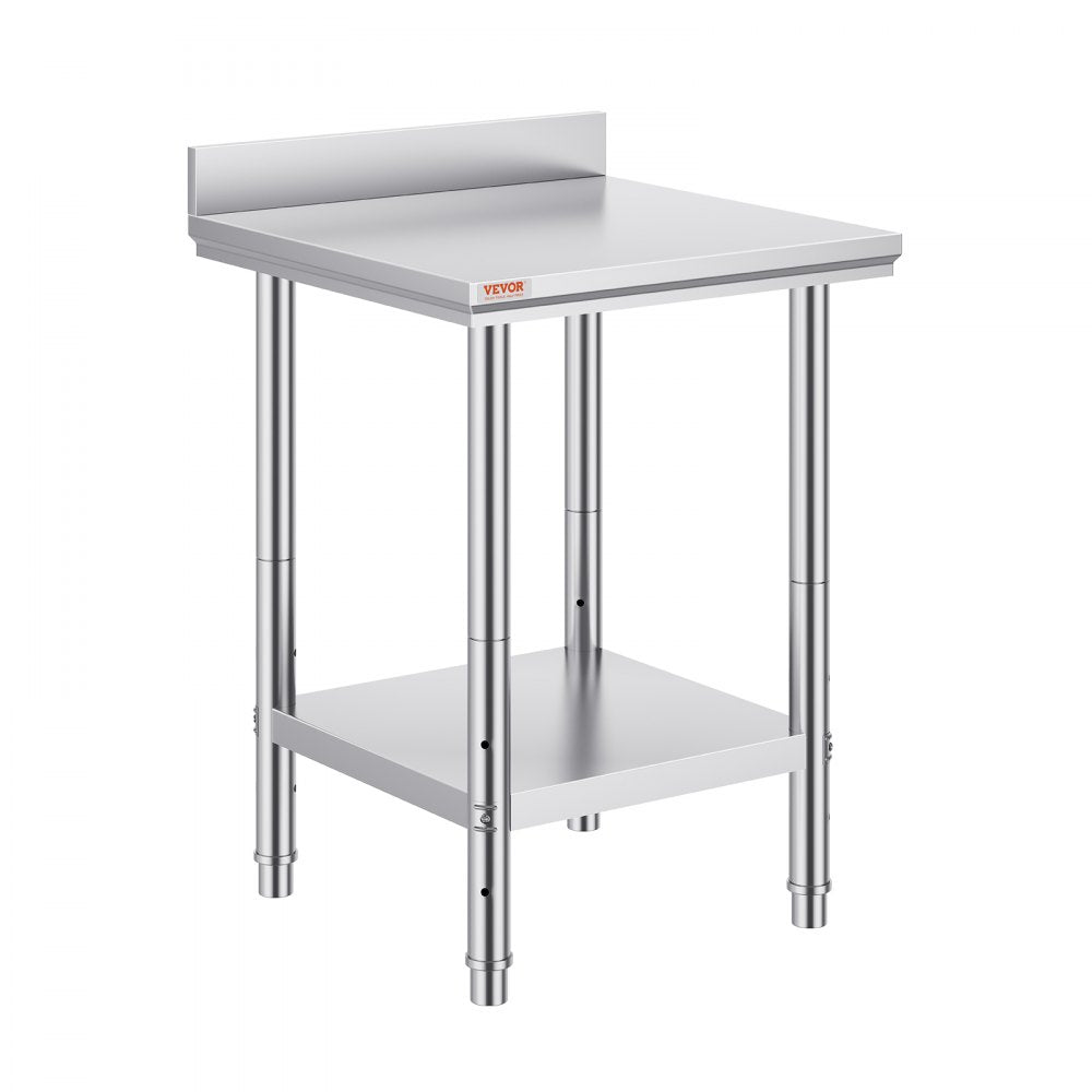 VEVOR 24 x 24 x 35 Inch Stainless Steel Work Table, Commercial Food Prep Worktable Heavy Duty Prep Worktable, Metal Work Table with Adjustable Height for Restaurant, Home and Hotel