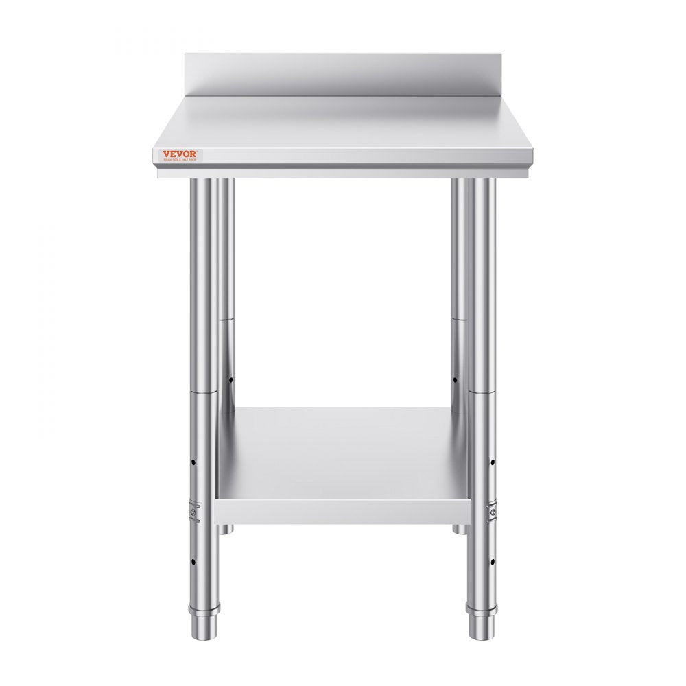 VEVOR 24 x 24 x 35 Inch Stainless Steel Work Table, Commercial Food Prep Worktable Heavy Duty Prep Worktable, Metal Work Table with Adjustable Height for Restaurant, Home and Hotel