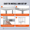 VEVOR Stainless Steel Prep Table, 24 x 30 x 31 Inch, 700 lbs Load Capacity, Heavy Duty Metal Worktable with 3 Adjustable Height Levels, Commercial Workstation for Kitchen Garage Restaurant Backyard