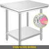 VEVOR Stainless Steel Prep Table, 900x600x800 mm, 700 lbs Load Capacity, Heavy Duty Metal Worktable with 3 Adjustable Height Levels, Commercial Workstation for Kitchen Garage Restaurant Backyard