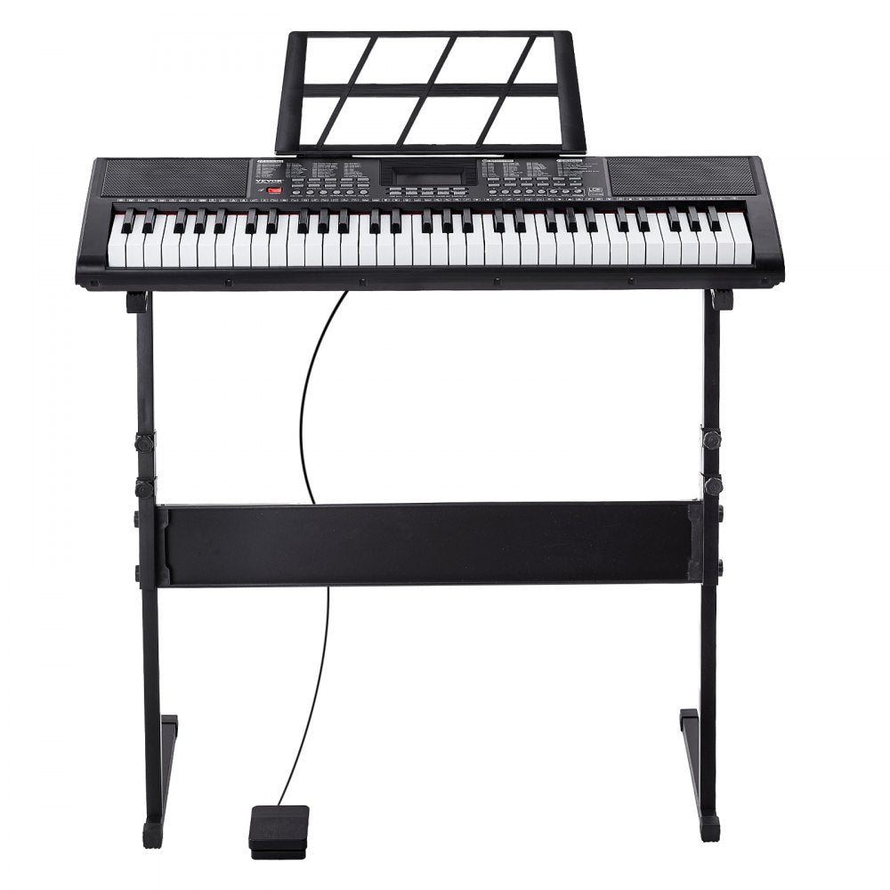 VEVOR 61 Key Digital Keyboard Piano, Lighted Keys, Electric Portable Piano with Adjustable Stand 600 Tones 500 Rhythms Built-In Speakers Sustain Pedal Headphones, USB MIDI for Beginners