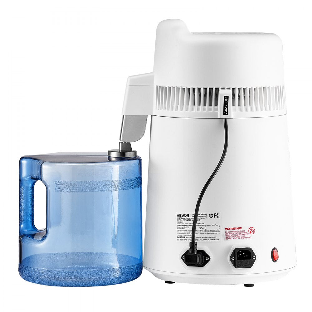 VEVOR Water Distiller, 6L 1.6 Gallon Larger Pure Water Purifier Filter For Home Table Countertop, 900W Plastic Distilled Maker, Stainless Steel Interior Drinking Machine to Make Clean Waters, White