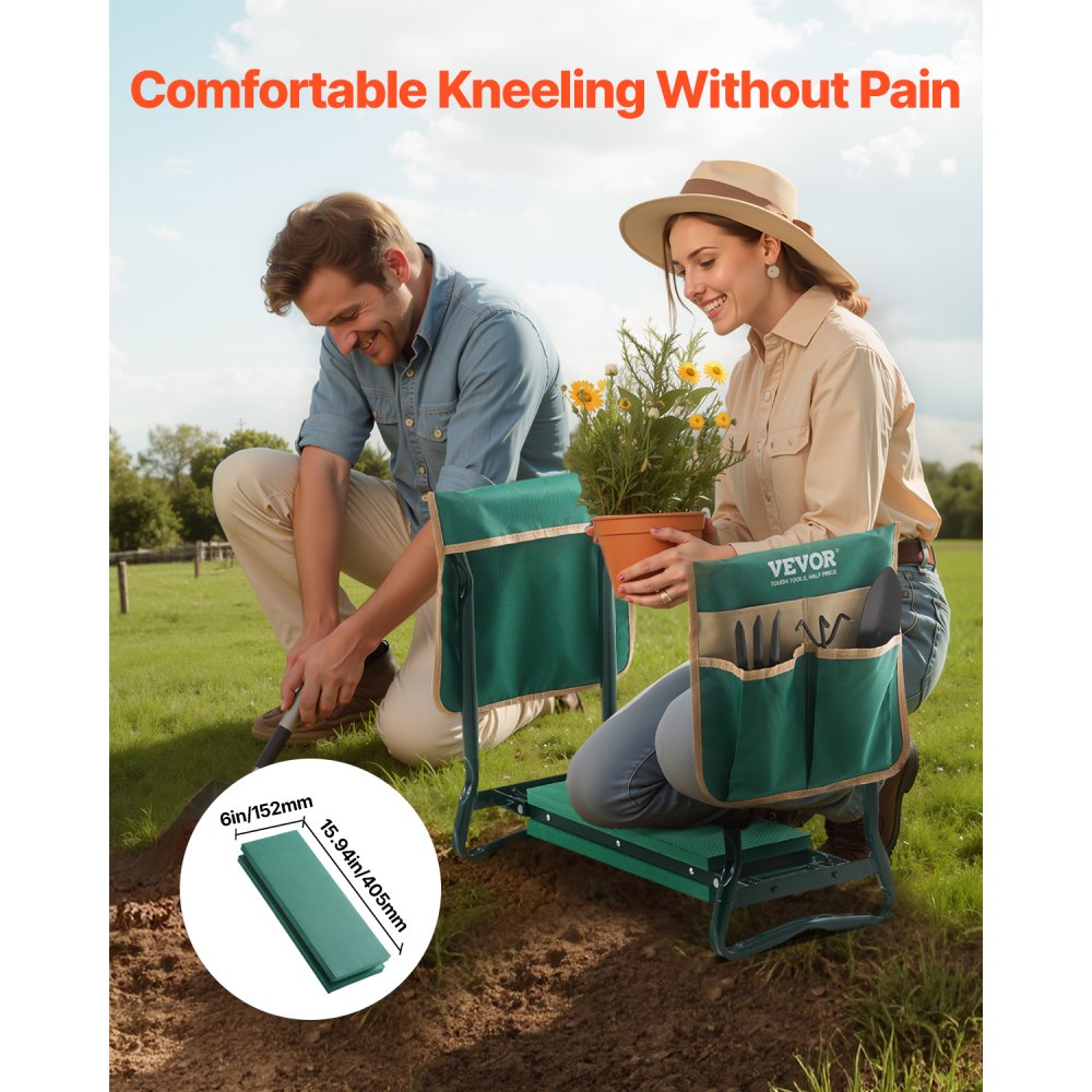 VEVOR Garden Kneeler and Seat, 6 in Wide Kneeling Pad, Heavy Duty Garden Kneeling Stool, Folding Garden Seat with 2 Tool Bags, Relieve Knee & Back Pain, Portable Garden Bench for Women Grandparents