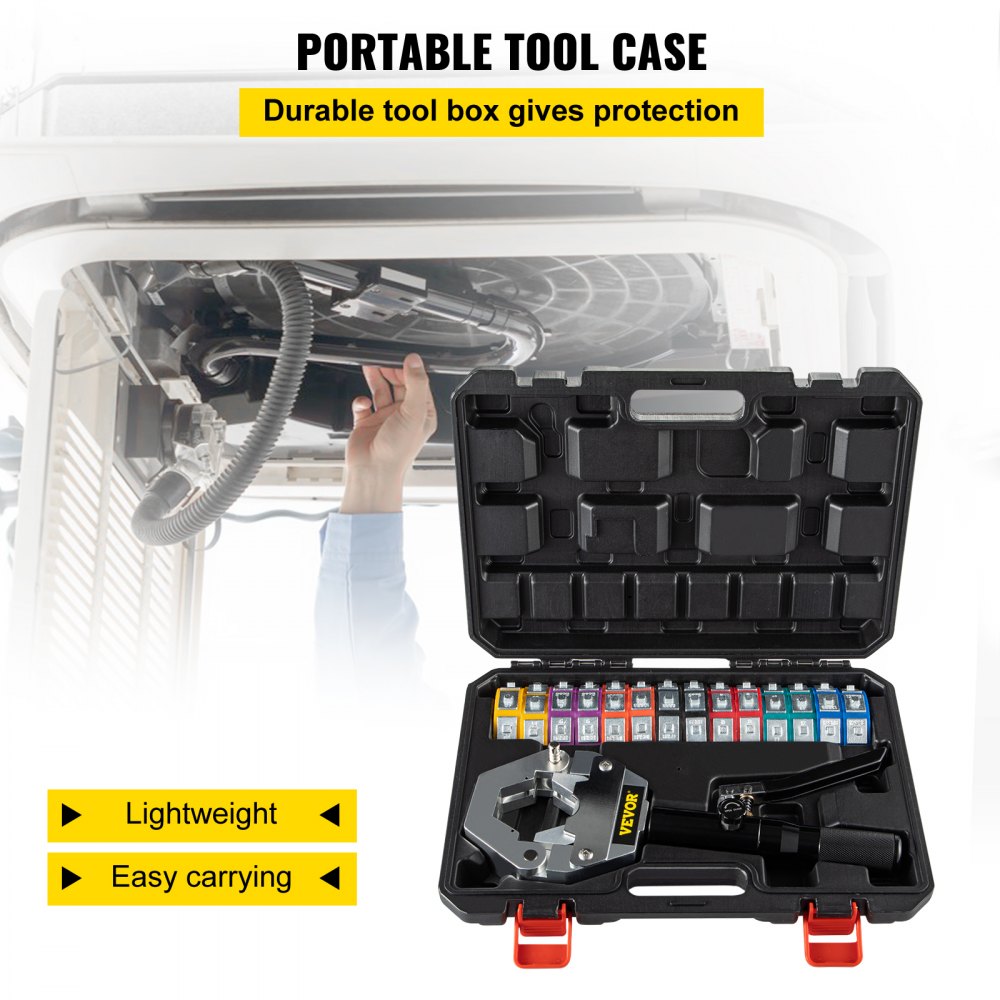 VEVOR Hydraulic Hose Crimper Hydra-Krimp 71500, Manual AC Hose Crimper Kit Air Conditioning Repair Handheld, Hydraulic Hose Crimping Tool with 7 Die Set for Barbed and Beaded Hose Fittings