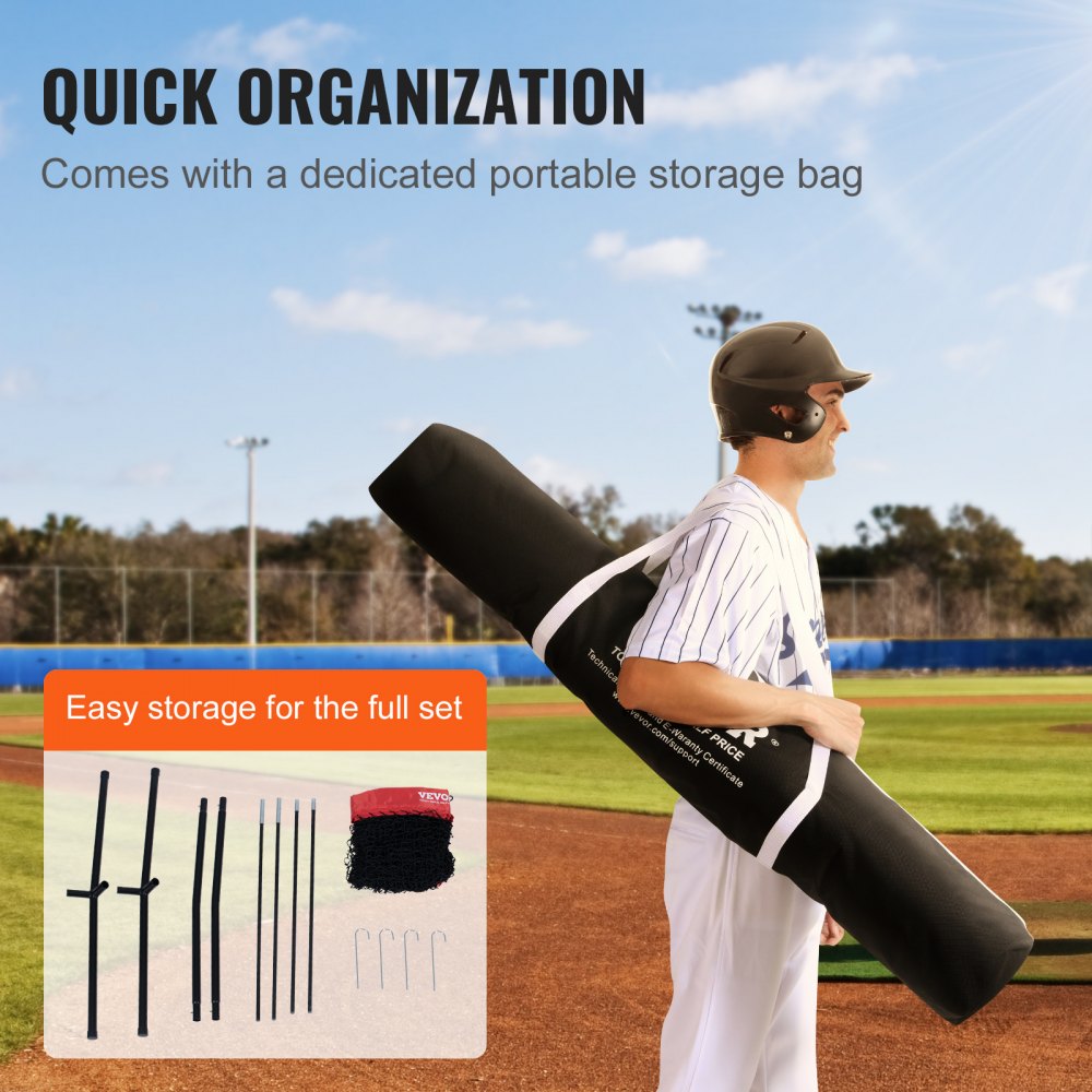 VEVOR 7x7 ft Baseball Softball Practice Net, Portable Baseball Training Net for Hitting Batting Catching Pitching, Backstop Baseball Equipment Training Aids with Carry Bag and Strike Zone