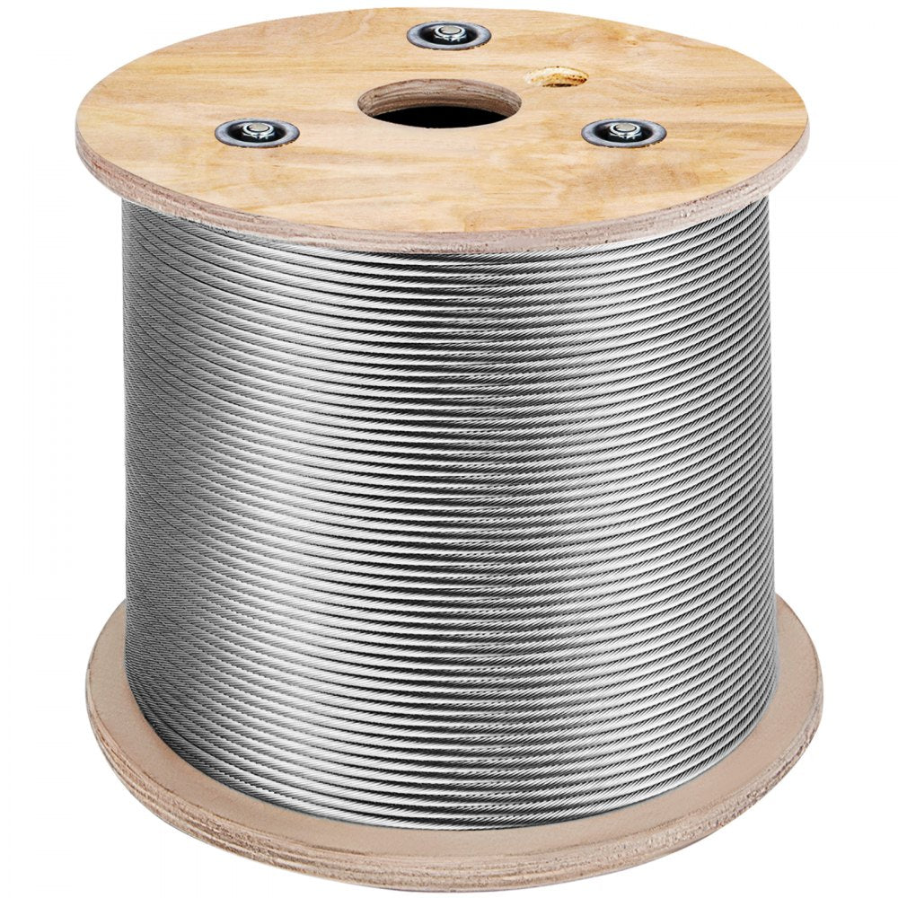 VEVOR 3/16 Inch 7x19 Stainless Steel Aircraft Cable Reel 500FT Stainless Steel Cable T304 Wire Rope Winch Cable Replacement (T304)
