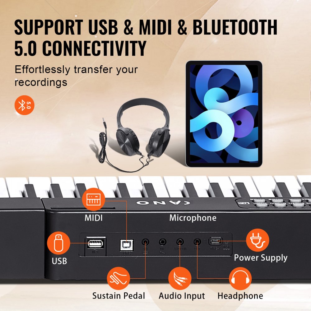 VEVOR 88 Key Digital Piano Keyboard, Semi Weighted Keys, Full Size Electric Portable Keyboard Piano Set with 1000 Tones Built-In Speakers Sustain Pedal Headphones, Bluetooth MIDI USB for Beginners