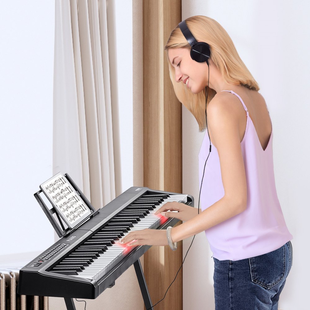 VEVOR 88 Key Digital Piano Keyboard, Semi Weighted Keys, Full Size Electric Portable Keyboard Piano Set with 1000 Tones Built-In Speakers Sustain Pedal Headphones, Bluetooth MIDI USB for Beginners