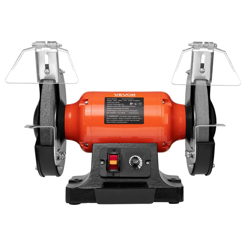 VEVOR Bench Grinder, 8-inch Variable Speed Bench Grinder, 2000-3450RPM Table Grinders with 550W 5.0A Induction Motor, 36/60-Grit Grinding Wheel & Adjustable Eye Shield for Sharpening Grinding