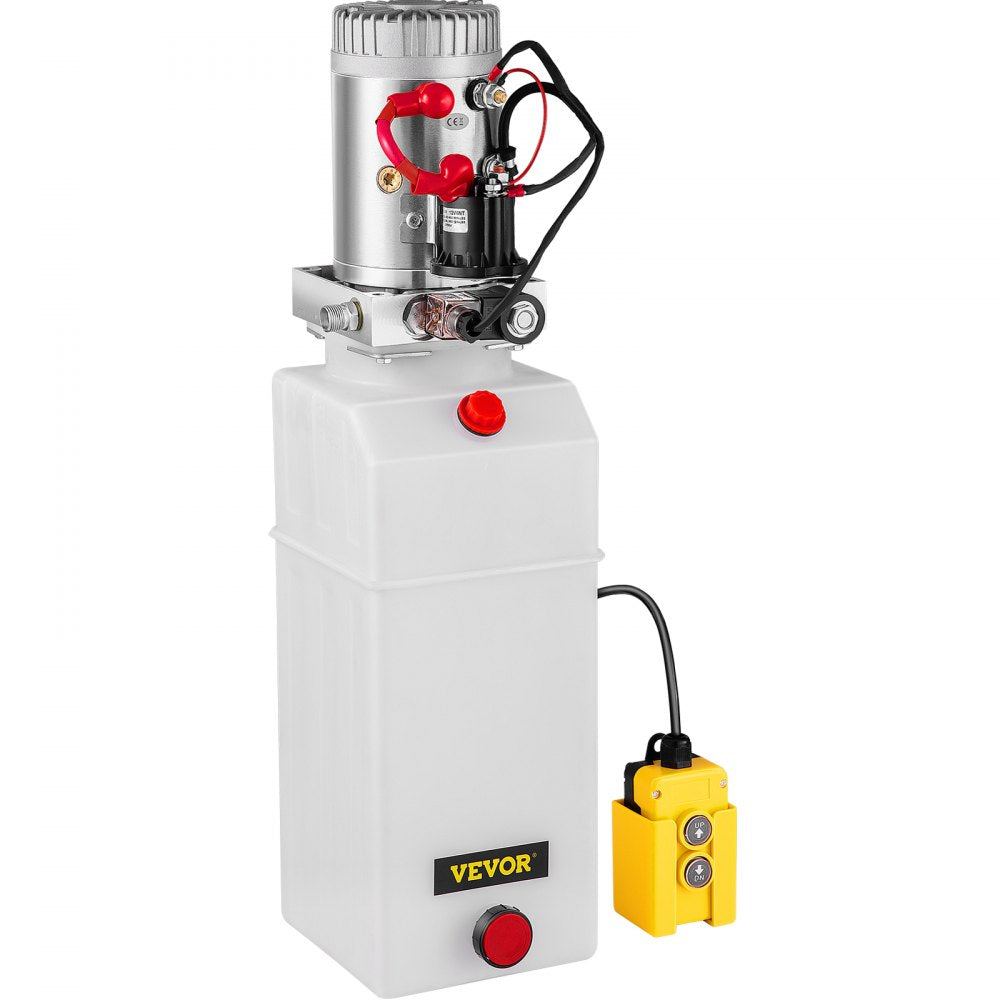 VEVOR Hydraulic Power Unit 8 Quart Hydraulic Pump Single Acting Hydraulic Pump for Dump Trailer Car Lifting 12V DC (Plastic, Single Acting Hydraulic Power Unit)