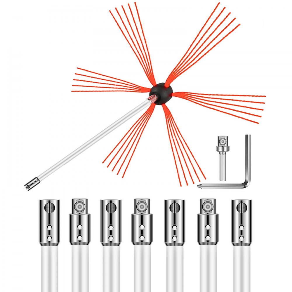 VEVOR Chimney Sweep Kit 26FT, Chimney Brush 315 Inch Chimney Brush Rod Kit 8 Rods with Nylon Flexible Rods .