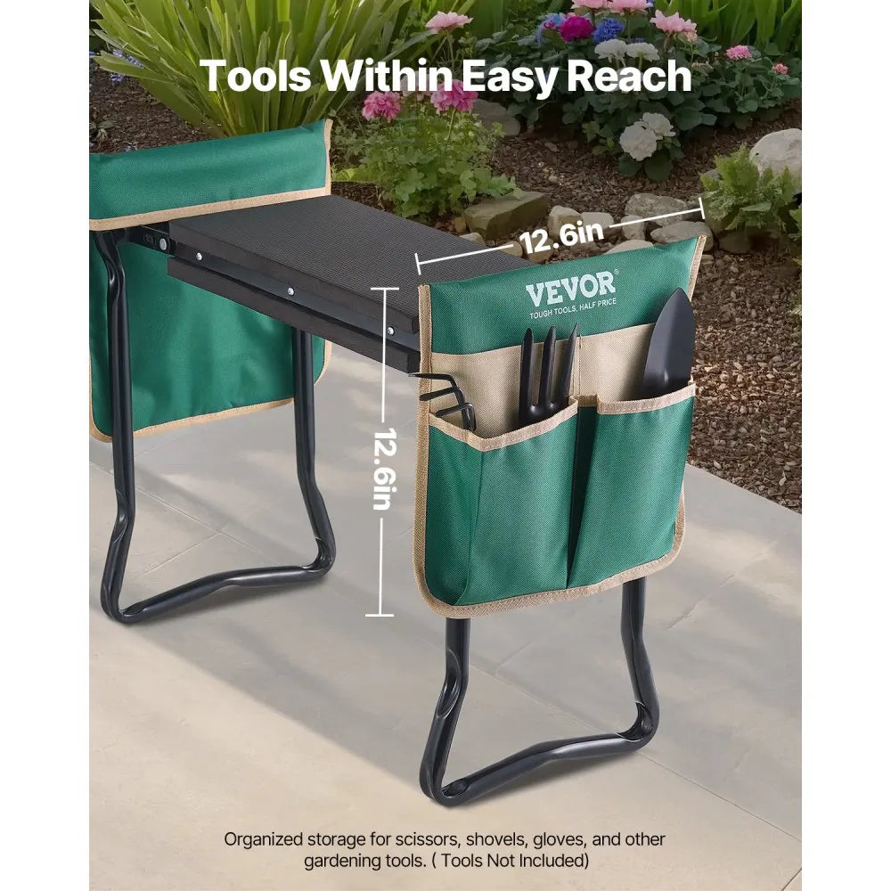 VEVOR Garden Kneeler and Seat, 8 in Wide Kneeling Pad, Heavy Duty Garden Kneeling Stool, Folding Garden Seat with 2 Tool Bags, Relieve Knee & Back Pain, Portable Garden Bench for Women Grandparents