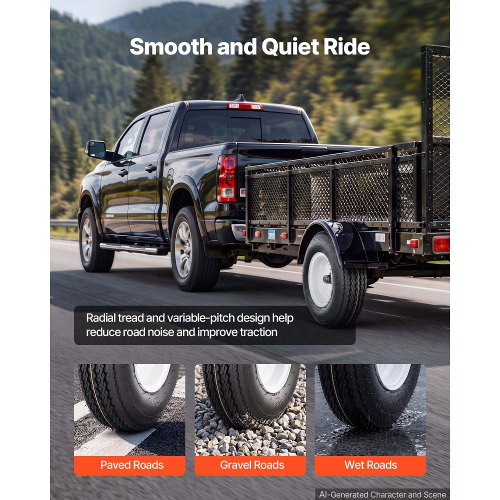 VEVOR 2-Pack Trailer Tire Rim Assembly 4.80-8 with 5 Lug on 4.5 in PCD, 6 Ply Load Range C Trailer Tire on 8" White Rims, 2.8 in Center Bore, Max Load 760LBS 90PSI for Utility/Boat/Camper Trailers
