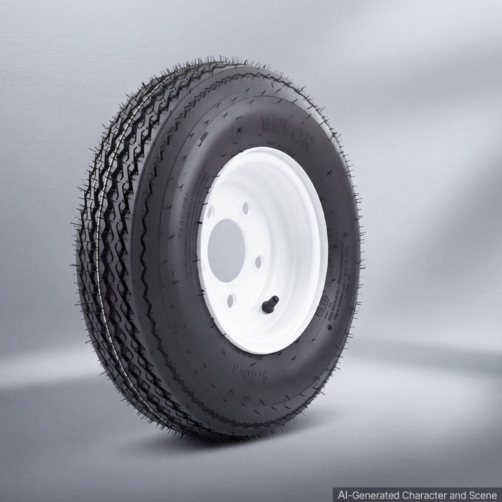 VEVOR 2-Pack Trailer Tire Rim Assembly 4.80-8 with 5 Lug on 4.5 in PCD, 6 Ply Load Range C Trailer Tire on 8" White Rims, 2.8 in Center Bore, Max Load 760LBS 90PSI for Utility/Boat/Camper Trailers