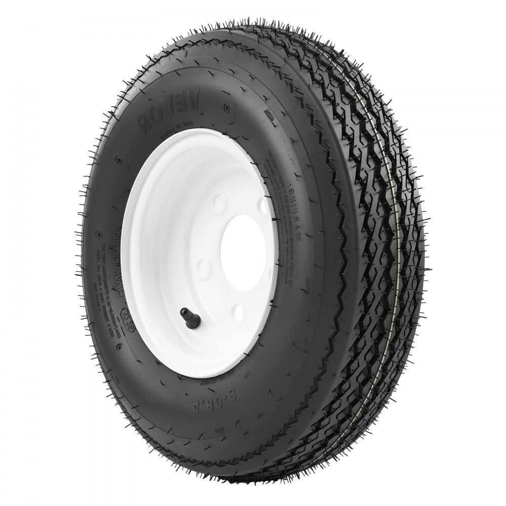 VEVOR 2-Pack Trailer Tire Rim Assembly 4.80-8 with 5 Lug on 4.5 in PCD, 6 Ply Load Range C Trailer Tire on 8" White Rims, 2.8 in Center Bore, Max Load 760LBS 90PSI for Utility/Boat/Camper Trailers