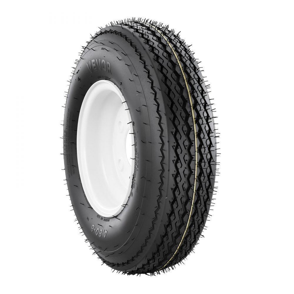 VEVOR 2-Pack Trailer Tire Rim Assembly 4.80-8 with 5 Lug on 4.5 in PCD, 6 Ply Load Range C Trailer Tire on 8" White Rims, 2.8 in Center Bore, Max Load 760LBS 90PSI for Utility/Boat/Camper Trailers