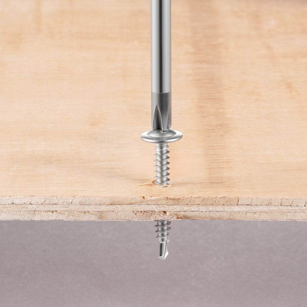 VEVOR #8 Self Drilling Wood Screws, 3/4 Inch Long 350 PCS Truss Head Wood Screws, Phillips Drive Quick Metal Self Tapping Screw, Stainless Steel and Full Thread, Screwdriver Bit Included, Silver