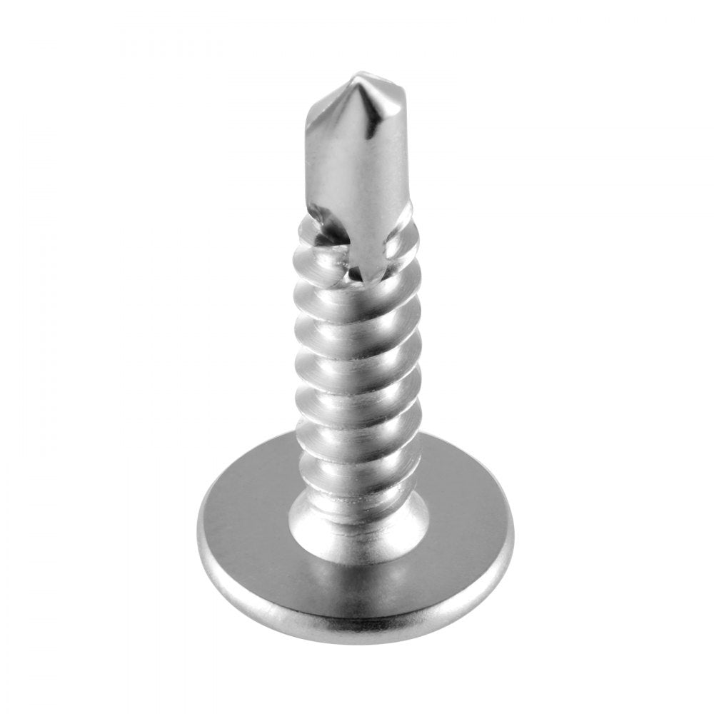 VEVOR #8 Self Drilling Wood Screws, 3/4 Inch Long 350 PCS Truss Head Wood Screws, Phillips Drive Quick Metal Self Tapping Screw, Stainless Steel and Full Thread, Screwdriver Bit Included, Silver