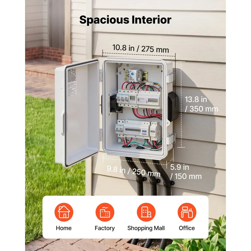 VEVOR Outdoor Electrical Box, ABS, Waterproof Electrical Junction Box with Thermostat and Fan, Mounting Plate, Cable Grommets, Ventilated Plastic Enclosure, 14.2 x 10.8 x 5.9 in, IP65 for Indoor/Outdoor