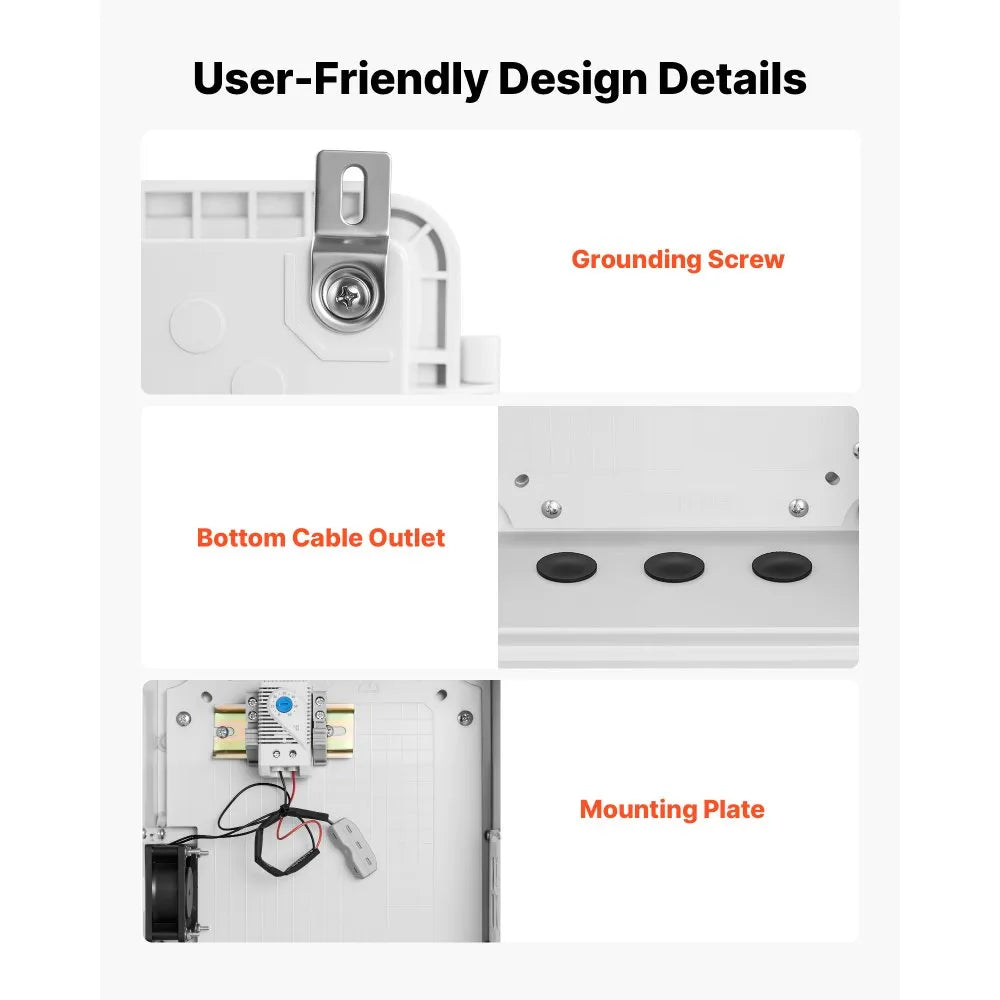 VEVOR Outdoor Electrical Box, ABS, Waterproof Electrical Junction Box with Thermostat and Fan, Mounting Plate, Cable Grommets, Ventilated Plastic Enclosure, 14.2 x 10.8 x 5.9 in, IP65 for Indoor/Outdoor
