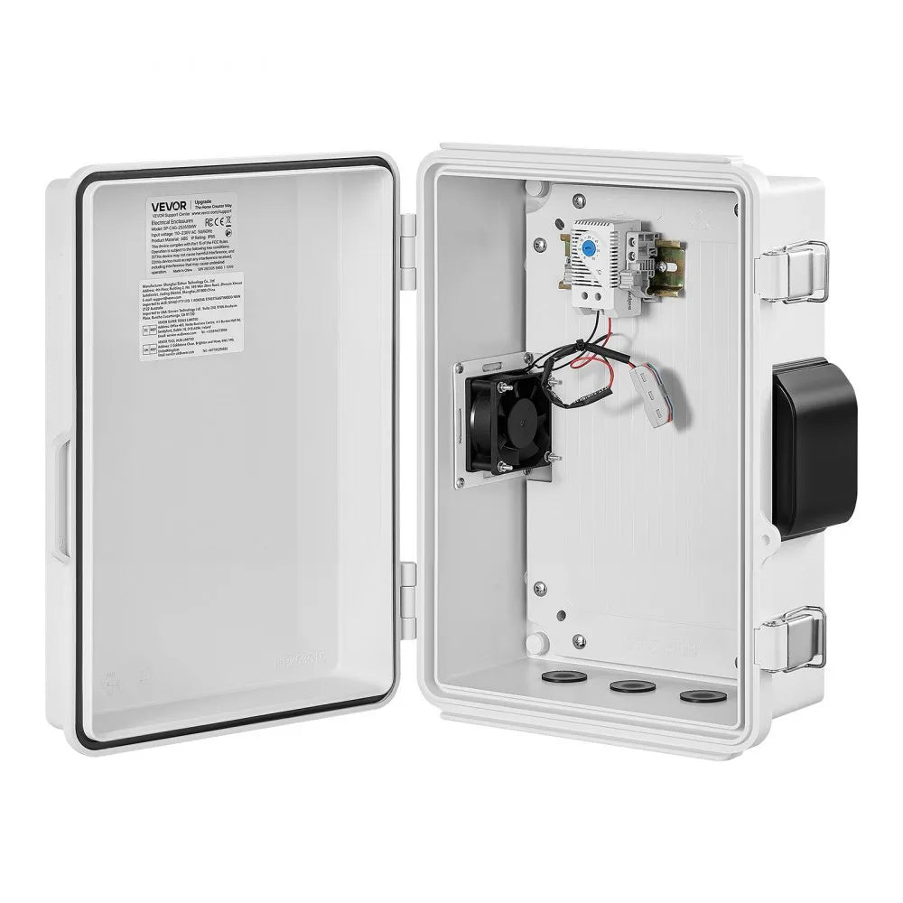 VEVOR Outdoor Electrical Box, ABS, Waterproof Electrical Junction Box with Thermostat and Fan, Mounting Plate, Cable Grommets, Ventilated Plastic Enclosure, 14.2 x 10.8 x 5.9 in, IP65 for Indoor/Outdoor