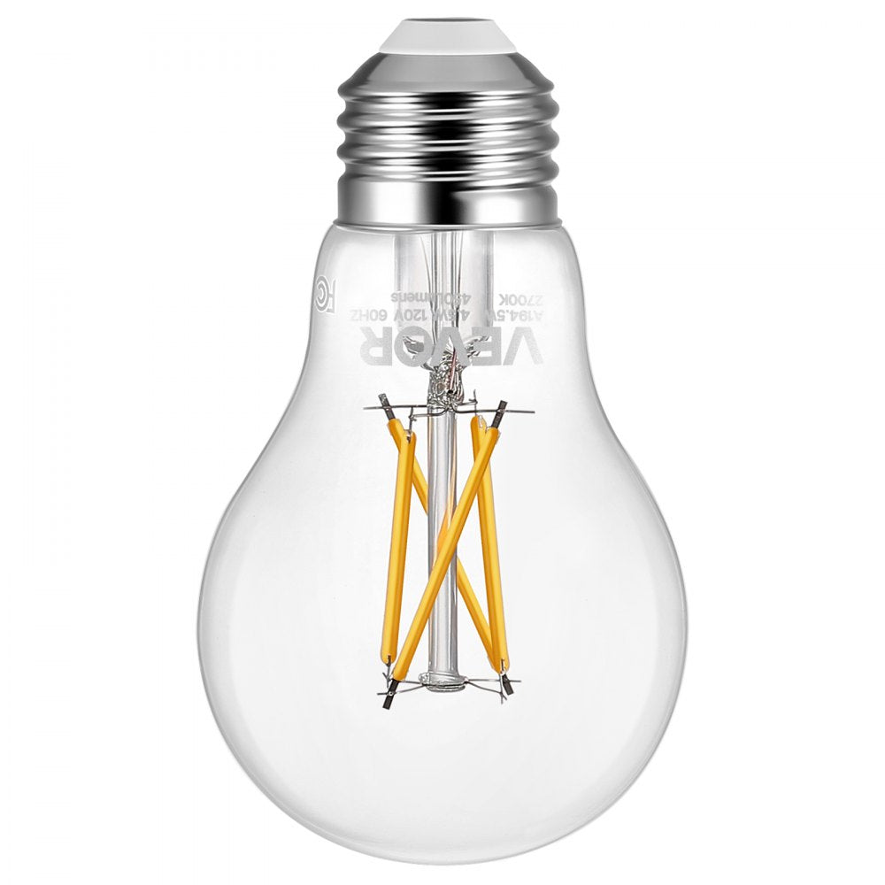VEVOR 6 Pack Edison Bulbs LED, A19 Vintage Edison Light Bulbs, 4.5W Dimmable 450 Lumens, 2700K Warm White, E26 Base LED Filament Bulb, Antique Glass Style for Home, Bedroom, Office, Farmhouse,CRI80+