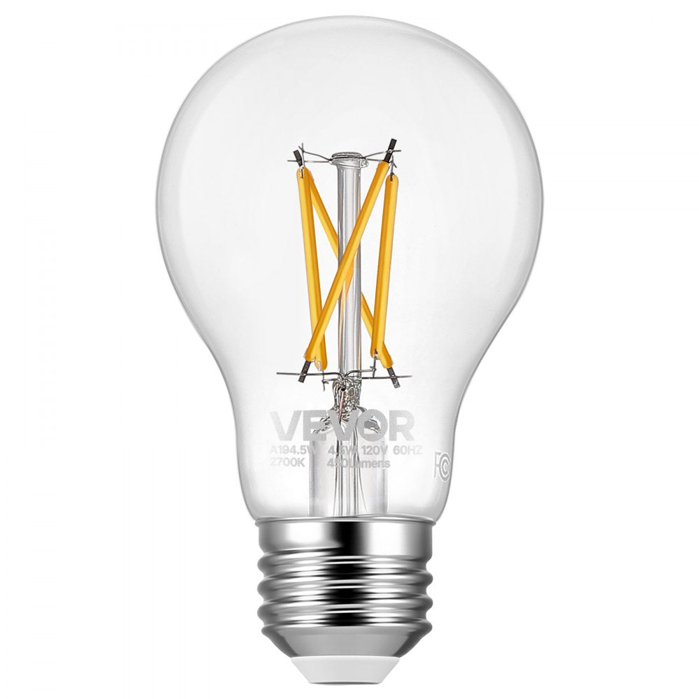 VEVOR 6 Pack Edison Bulbs LED, A19 Vintage Edison Light Bulbs, 4.5W Dimmable 450 Lumens, 2700K Warm White, E26 Base LED Filament Bulb, Antique Glass Style for Home, Bedroom, Office, Farmhouse,CRI80+
