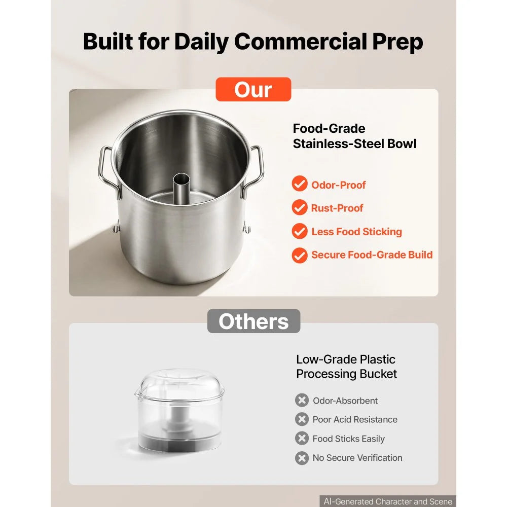 VEVOR Food Processor 12.7qt 12L Commercial Electric Vegetable Chopper 2000W, for Vegetables Fruit Grains Nuts, Food-Grade Stainless Steel Bowl, 110V Cutter with S-Shaped Blade, Variable Speed Dial