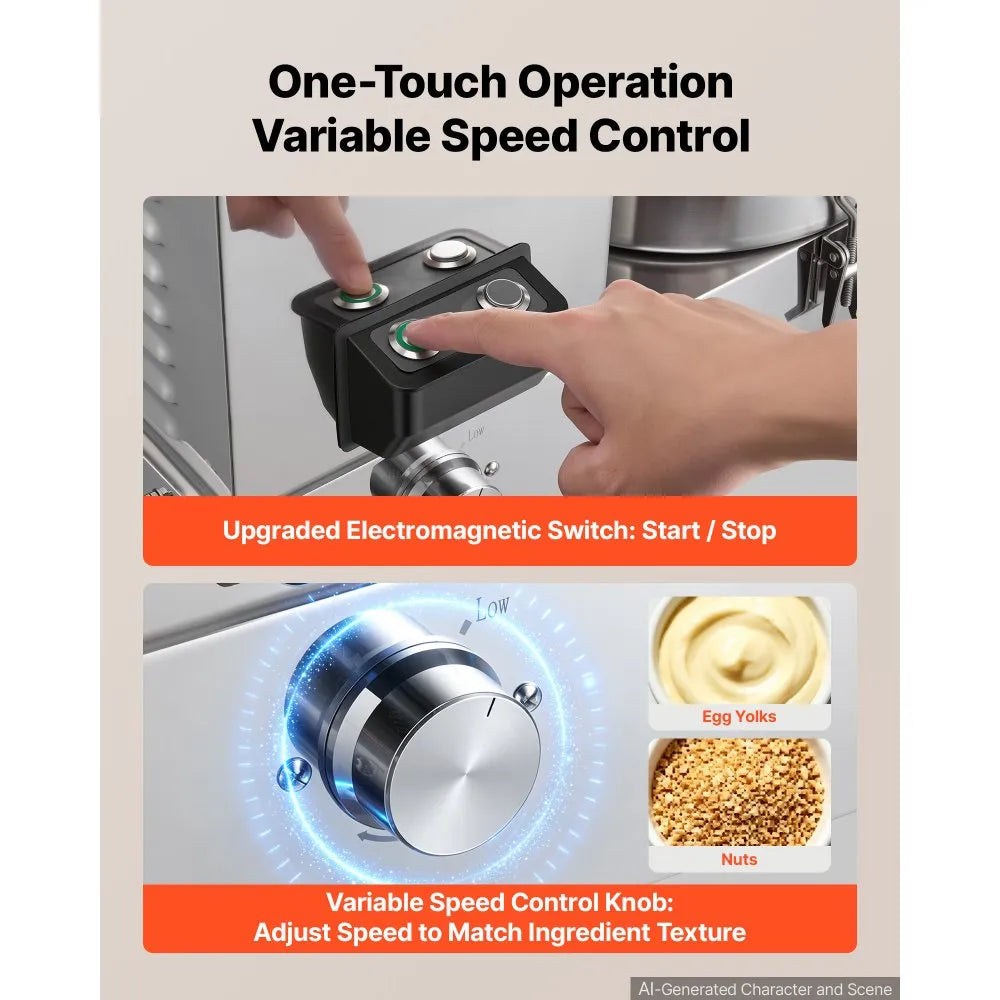 VEVOR Food Processor 6.3 qt 6 L Commercial Electric Vegetable Chopper 1800W, for Vegetables Fruit Grains Nuts, Food-Grade Stainless Steel Bowl, 110V Cutter with S-Shaped Blade, Variable Speed Dial
