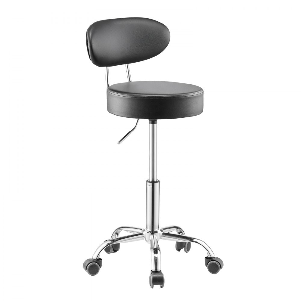 VEVOR Shop Stool with Backrest, Pneumatic Garage Seat/Work Stool with Wheels, 300 lbs Load, Adjustable Roller Creeper Seat, 360° Swivel Padded Workshop Stool, for Garage, Shop & Auto Repair, Black