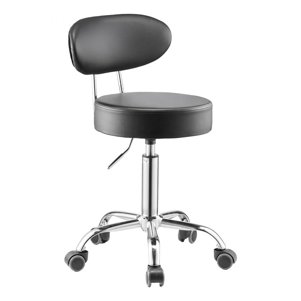 VEVOR Shop Stool with Backrest, Pneumatic Garage Seat/Work Stool with Wheels, 300 lbs Load, Adjustable Roller Creeper Seat, 360° Swivel Padded Workshop Stool, for Garage, Shop & Auto Repair, Black