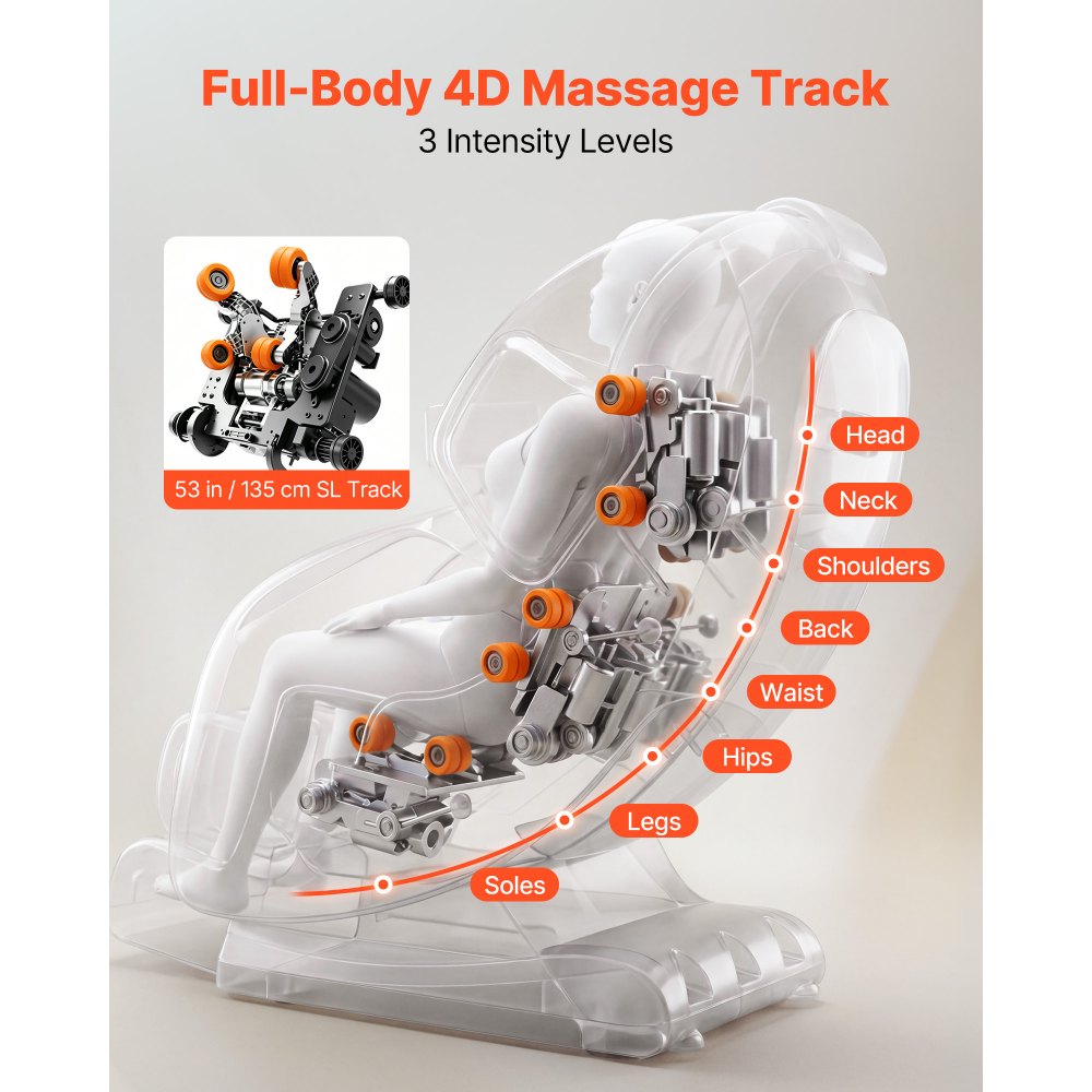 VEVOR Massage Chair, 4D Zero-Gravity Full Body Massage Chair with Extendable Footrest, Automatic Modes, Airbags, Waist & Leg Heating, Bluetooth Speaker, Touchscreen Control, for Home and Office Use