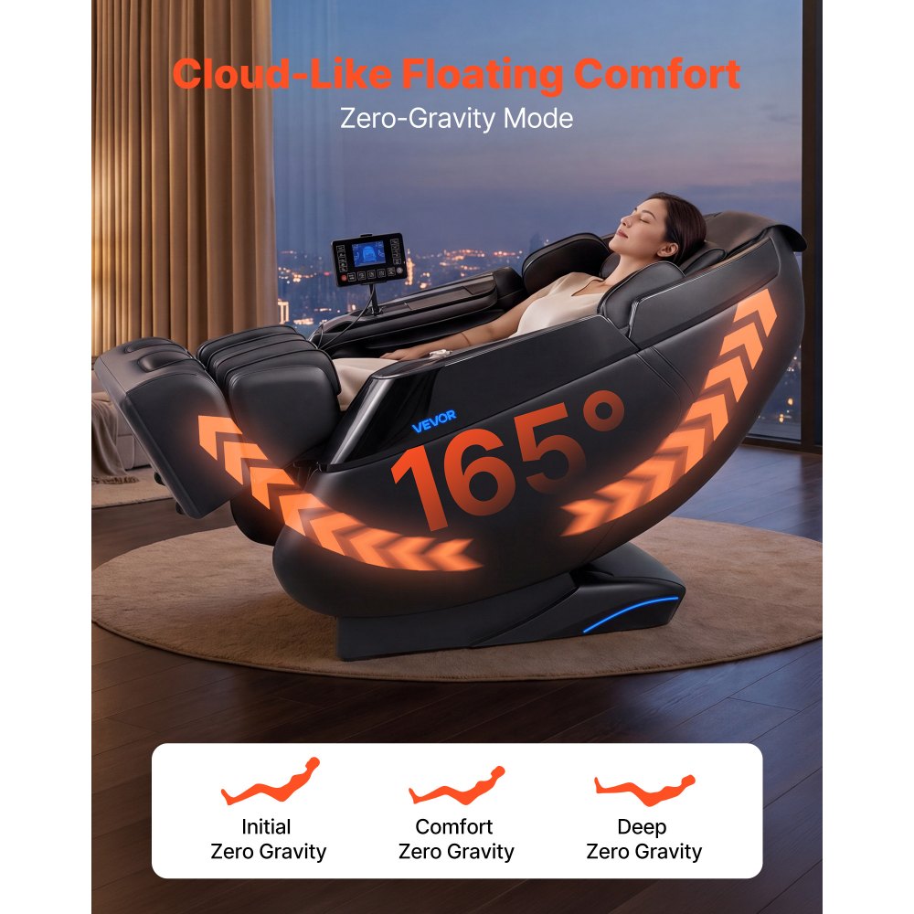 VEVOR Massage Chair, 4D Zero-Gravity Full Body Massage Chair with Extendable Footrest, Automatic Modes, Airbags, Waist & Leg Heating, Bluetooth Speaker, Touchscreen Control, for Home and Office Use