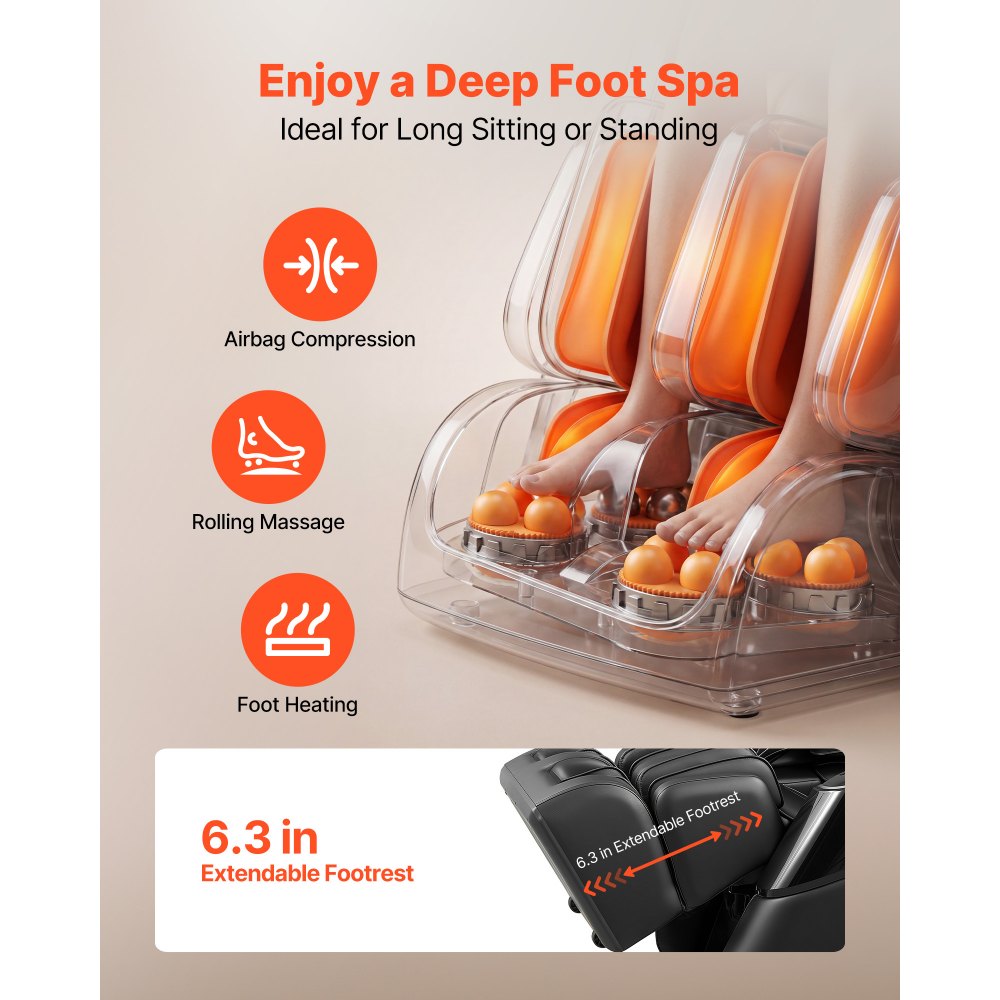 VEVOR Massage Chair, 4D Zero-Gravity Full Body Massage Chair with Extendable Footrest, Automatic Modes, Airbags, Waist & Leg Heating, Bluetooth Speaker, Touchscreen Control, for Home and Office Use