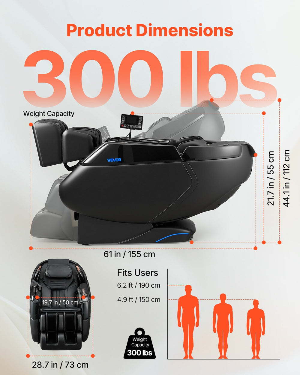 VEVOR Massage Chair, 4D Zero-Gravity Full Body Massage Chair with Extendable Footrest, Automatic Modes, Airbags, Waist & Leg Heating, Bluetooth Speaker, Touchscreen Control, for Home and Office Use