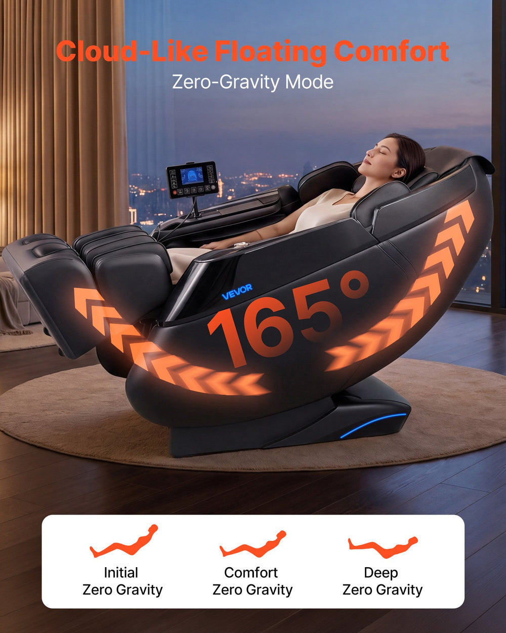 VEVOR Massage Chair, 4D Zero-Gravity Full Body Massage Chair with Extendable Footrest, Automatic Modes, Airbags, Waist & Leg Heating, Bluetooth Speaker, Touchscreen Control, for Home and Office Use