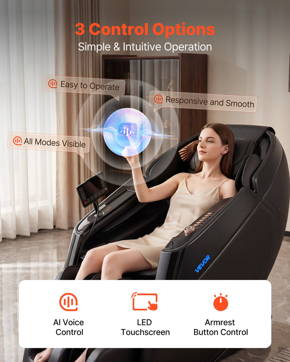 VEVOR Massage Chair, 4D Zero-Gravity Full Body Massage Chair with Extendable Footrest, Automatic Modes, Airbags, Waist & Leg Heating, Bluetooth Speaker, Touchscreen Control, for Home and Office Use