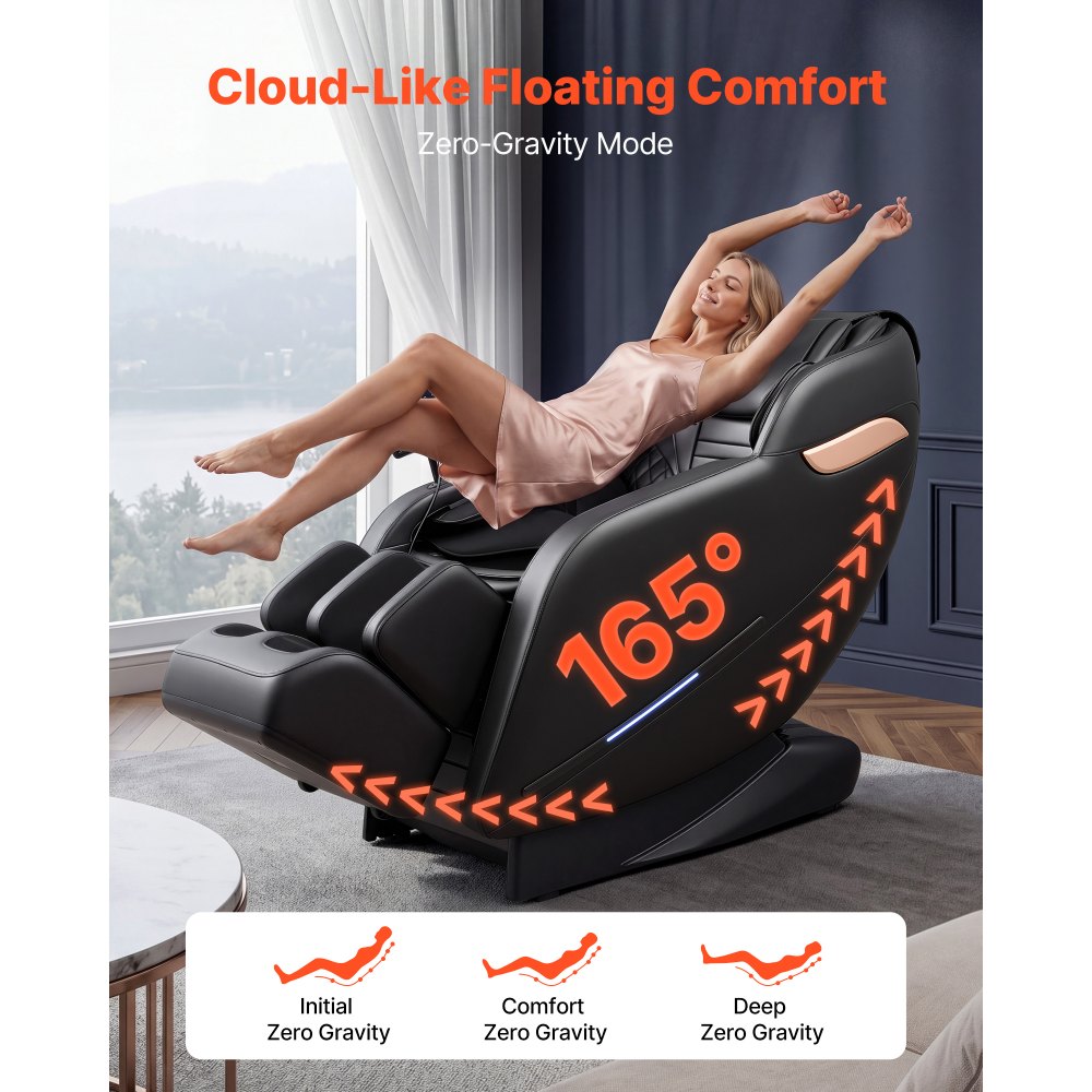 VEVOR Massage Chair, 3D Zero-Gravity Full Body Massage Chair with Extendable Footrest, Automatic Modes, Airbags, Waist & Leg Heating, Bluetooth Speaker, Touchscreen Control, for Home and Office Use
