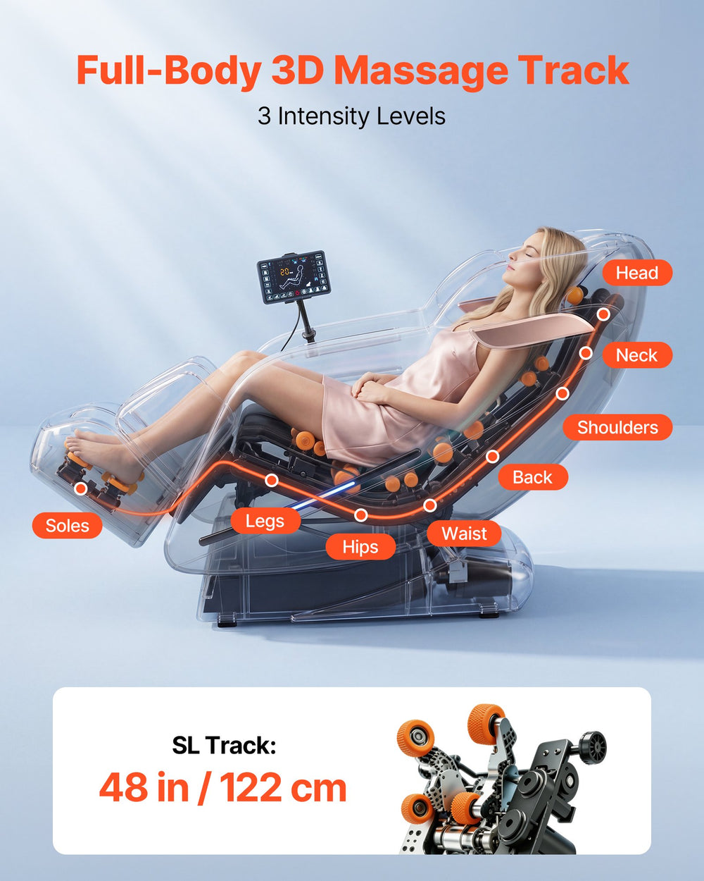 VEVOR Massage Chair, 3D Zero-Gravity Full Body Massage Chair with Extendable Footrest, Automatic Modes, Airbags, Waist & Leg Heating, Bluetooth Speaker, Touchscreen Control, for Home and Office Use